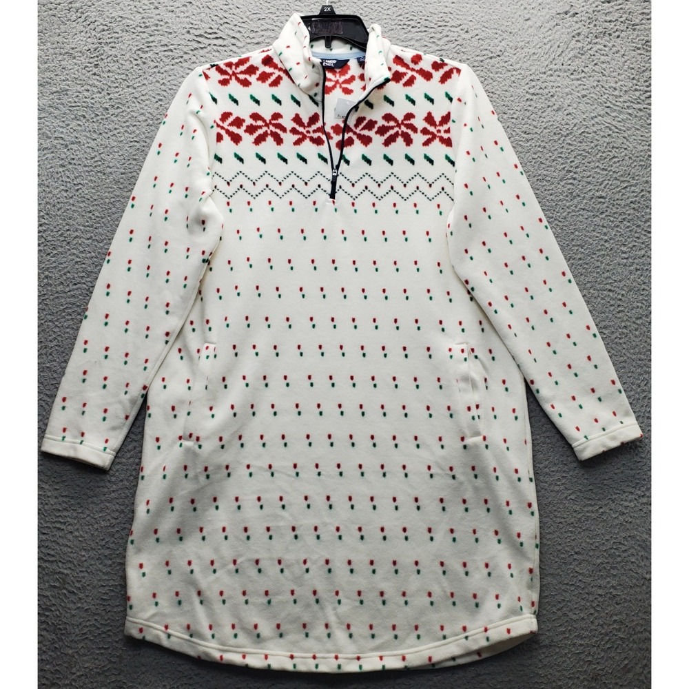 Vtg Lands' End Fleece Sleep Shirt Womens Large Multi Fair Isle Mock Neck 1/4 Zip